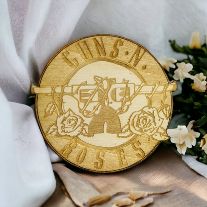 Set of 4 Guns and Roses Wooden Coasters - Handmade Gift - Housewarming - Wood Kitchenware